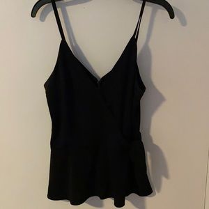 Black satin top with button details and side knot